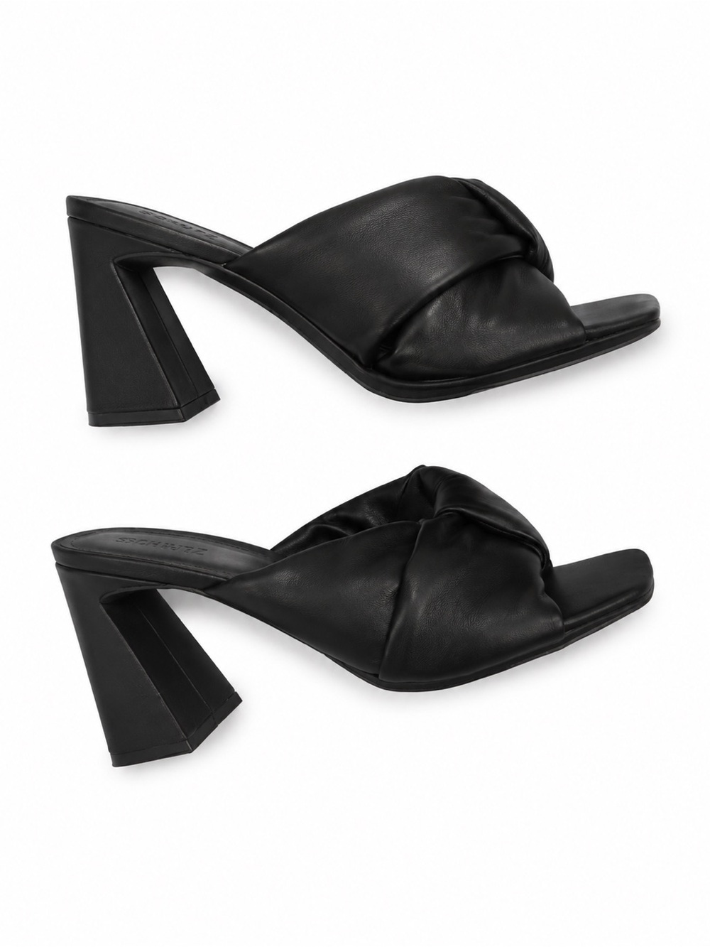 Open Edit Black Knotted Leather Mule Heels - Women's Slide Sandals 11M